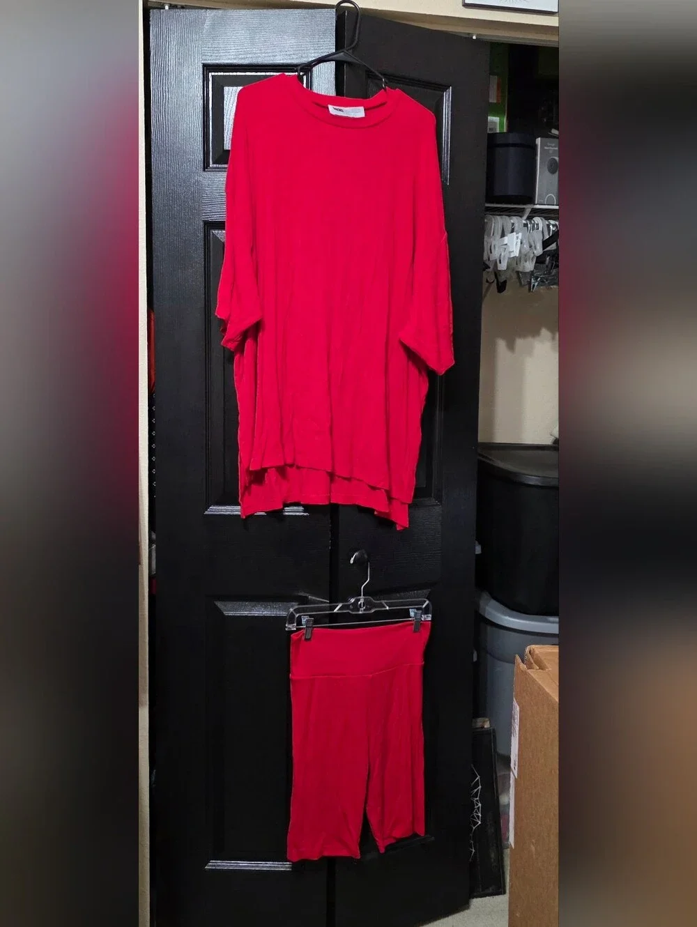 Women's Oversized Red Top and Shorts Set